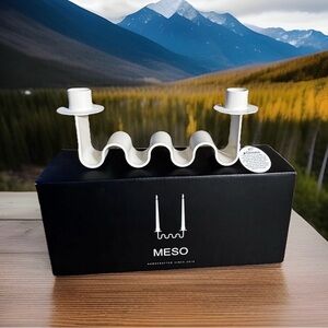 NEW Meso Helen Wave Dual Taper Candlestick Holder White Modern Metal NIB*